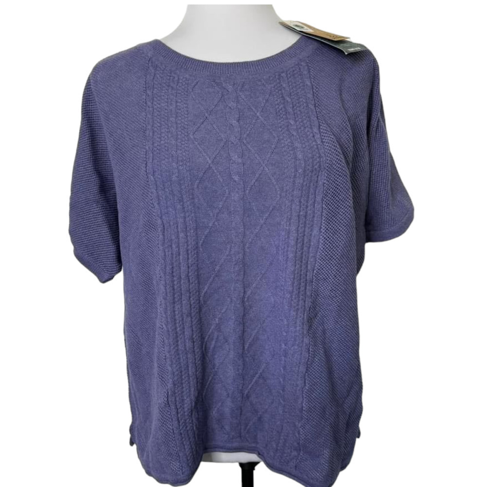 Prana  Sweater Small Cable‎ Knit Purple Organic Cotton Cable Knit Short Sleeve
